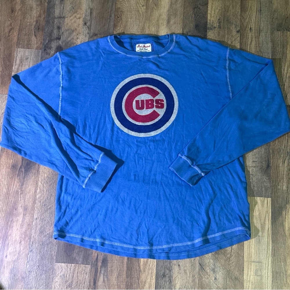 Red Jacket Blue Crew Neck Shirt